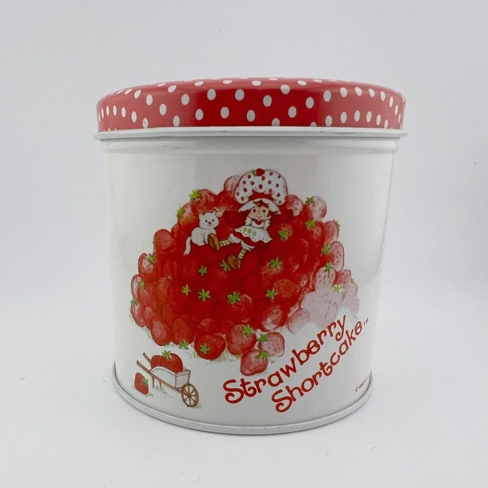 Vintage Strawberry Shortcake Tin 1980s American Greetings Polka Dot Lid